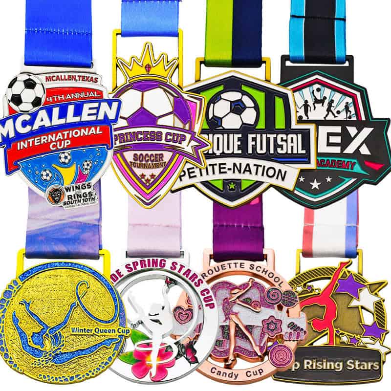 Professional custom design of metal marathon medals, football trophies, gold medals with ribbons