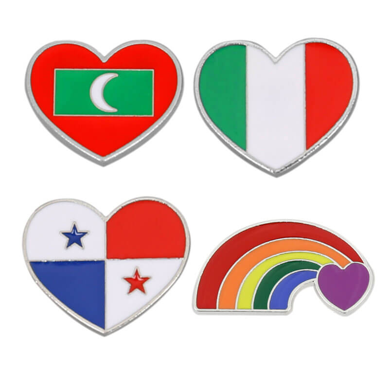 Custom Heart Shaped Nation Flag Pin Soft Enamel Lapel Pin Badge