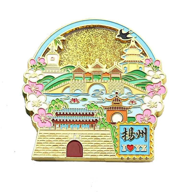 Custom logo Gold Metal Soft Enamel Quicksand Fridge Magnet